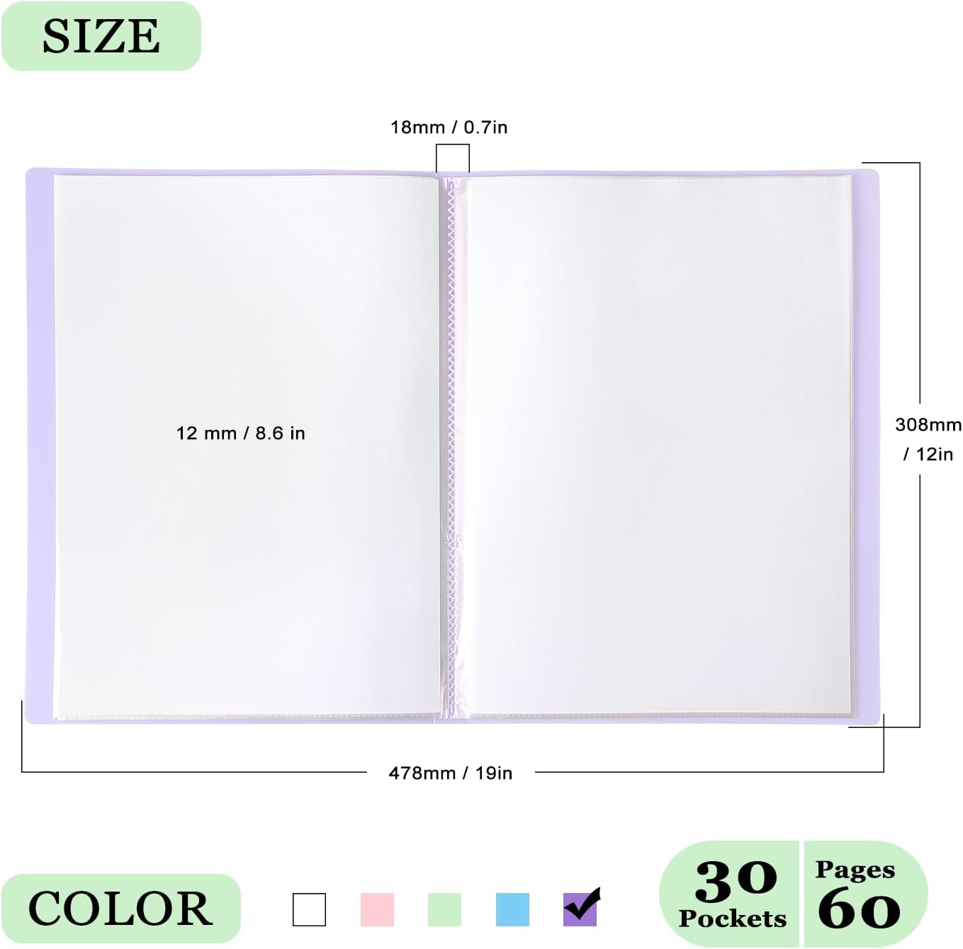 Tamaki Portfolio Binder with Plastic Sleeves, Pocket Portfolio Folder with Clear Sheet Protectors, Display 60 Pages Book, Presentation Book for Artwork, Document Organizer, 1 Pack (Purple)