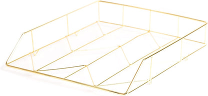 U Brands Desktop Letter Tray, Wire Metal, Gold