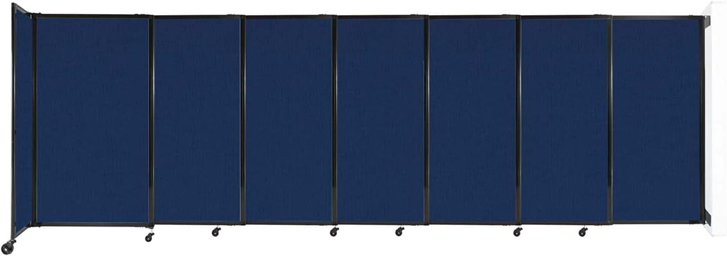 Wall-Mounted Sliding StraightWall Room Divider | Adjustable Widths | Locking Wheels | Room Separator | Up to 15'6" Wide x 5' Tall Navy Blue Fabric Panels