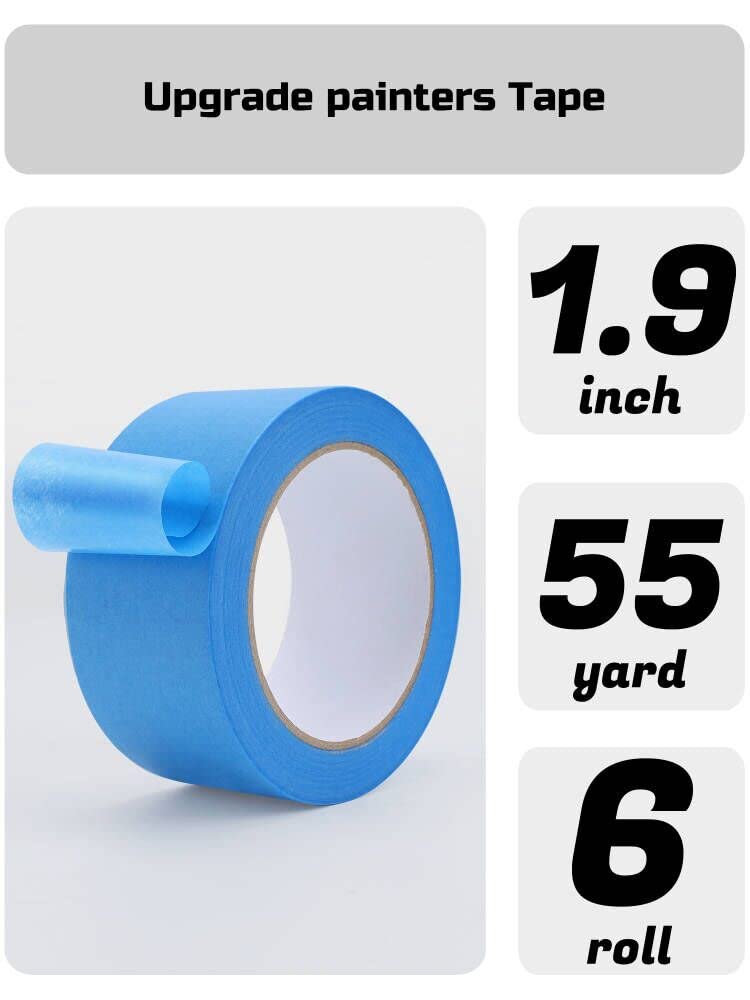 Lichamp Blue Painters Tape Bulk, 6 Pack 1.9 inch Wide by 55 Yards Paper Tape, Blue Tapes for Crafts Arts