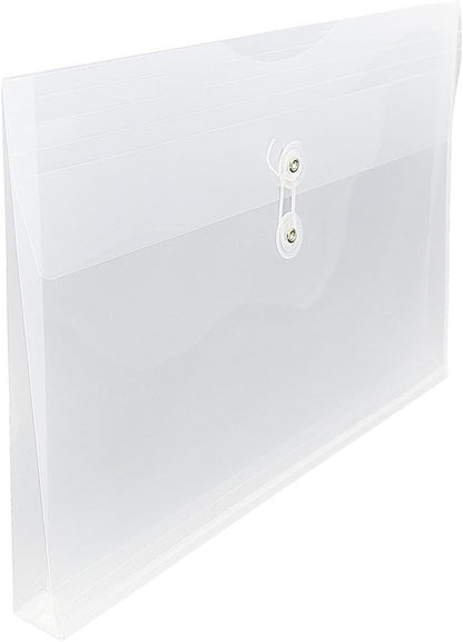 JAM PAPER Plastic Envelopes with Button & String Tie Closure - Legal Booklet - 9 3/4 x 14 1/2 - Clear - 12/Pack