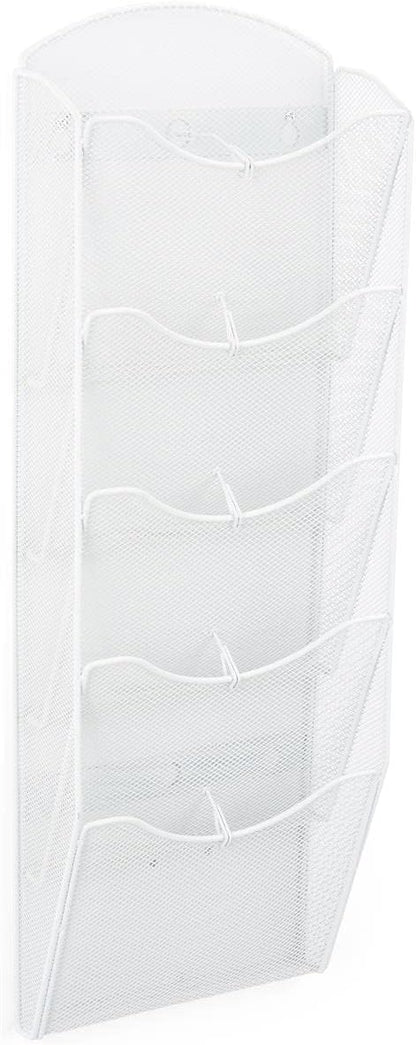 Displays2go Single & Multi-Tiered Metal Mesh Literature Wall Rack, 5-10 Pockets - White (MSHWHL5WHT)