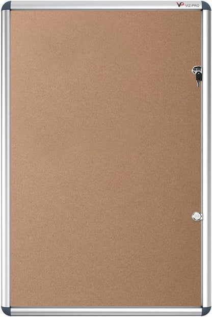 VIZ-PRO Tamperproof Lockable Cork Noticeboard Class 1 Aluminium Framed 48x36 Inches
