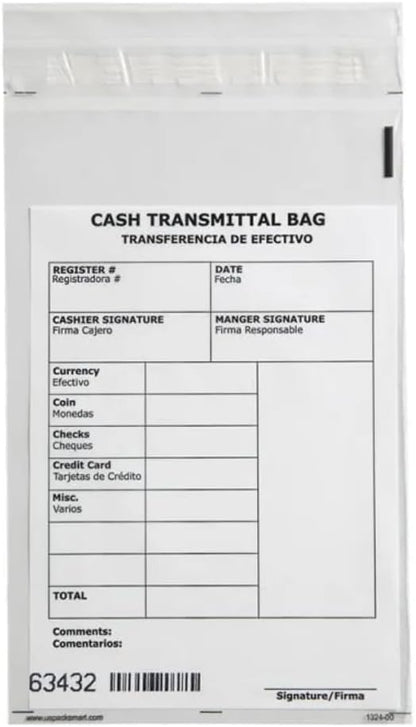 Clear Bank Deposit Bags 6"x9" 500-pack | Secure Bank Cash Transmittal Envelopes for Cash, Coins, Credit Cards, Checks, and More | Numbered, Self-Sealing, and Permanent Adhesive