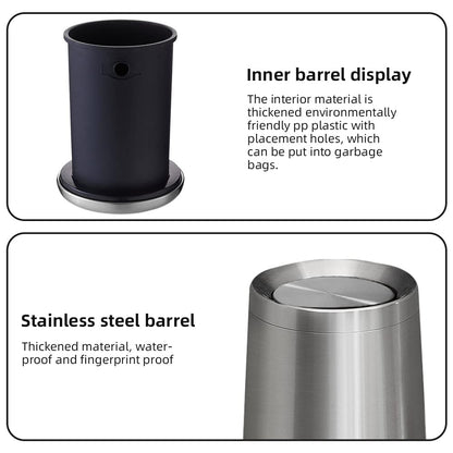 2.6Gallen Brushed Nickel Bathroom Trash Can with Lid, Stainless Steel Garbage Can with Flipping Lid,for Bathroom, Kitchen,Living Room,Bedroom,Hotel (Silver)