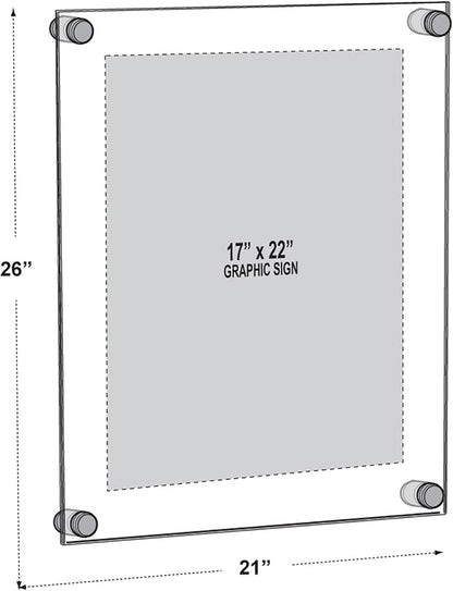 Azar Displays 105528-GLD Acrylic Floating Double Panel Wall Frame,17" x 22" Graphic Size, Overall Frame Size: 21" x 26", Gold