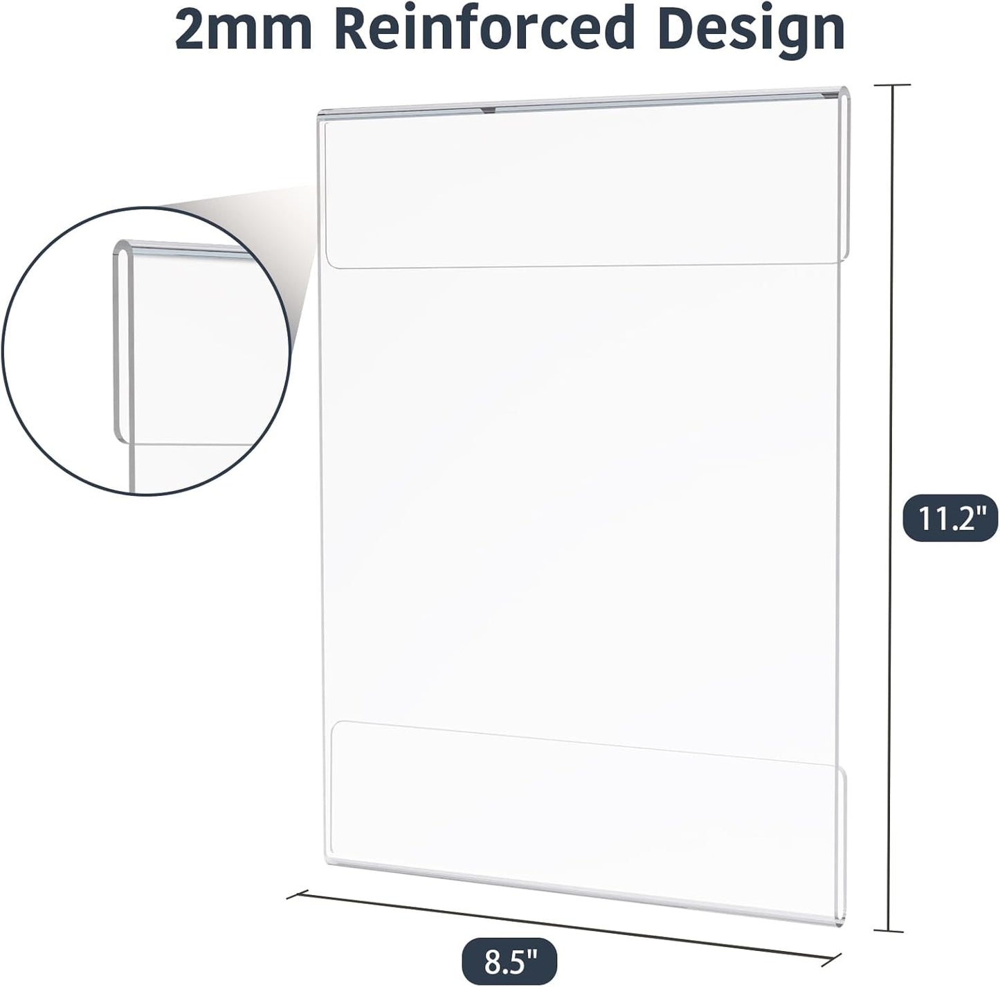8.5x11 Clear Acrylic Plexi Sign Holders with Double Sided Adhesive Tape, Wall Sign Memo Document Menu Holder for Office, Home, Store, Restaurant-No Drilling (6 Pack)