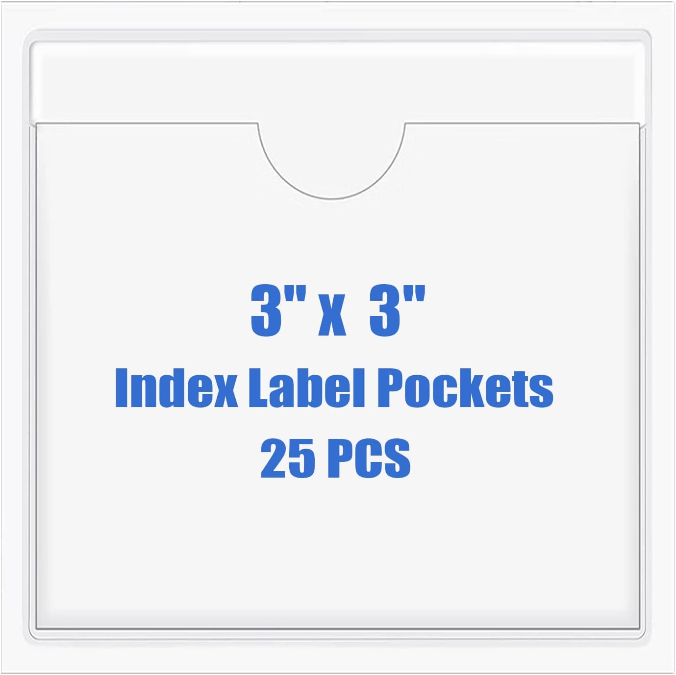 Origin-Joy 25 PCS Self-Adhesive Index Label Pockets, Clear Plastic Peel & Stick Card Holders with Top Open for Loading (3 x 3 inch)