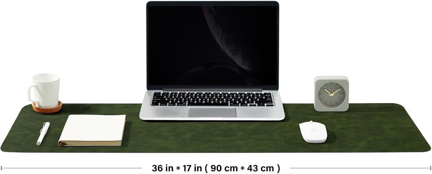 Distressed Leather Desk Mat - Non-Slip PU Desk Pad for Office and Home - Desk Organization and Accessories - Ideal for Large Mouse Pad and Desk Mats on Top of Desks(Forest Green,36"x 17")