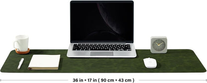 Distressed Leather Desk Mat - Non-Slip PU Desk Pad for Office and Home - Desk Organization and Accessories - Ideal for Large Mouse Pad and Desk Mats on Top of Desks(Forest Green,36"x 17")