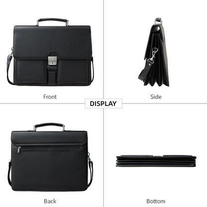 Mens Leather Briefcases Office Attorney Student Attache Case Messenger Bag w/Padded Compartment,Black