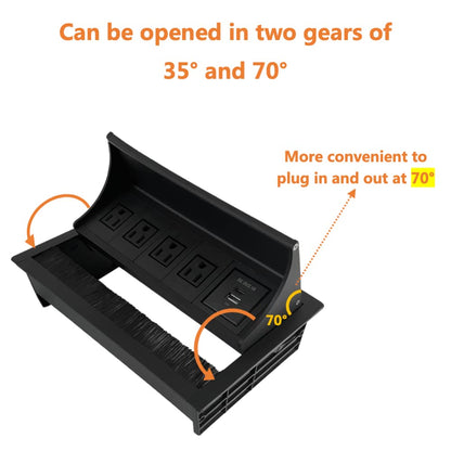 ZESHAN Brush Cable Cubby Connectivity Box Conference Table Power Box with Power Socket, USB and Type C Charger, Black