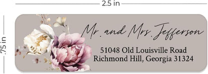 Taupe Watercolor Floral Rolled Address Labels / 250 Personalized Return Address Labels/Designer Address Stickers in Elegant Plastic Dispenser