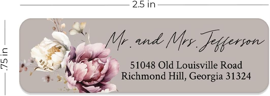 Taupe Watercolor Floral Rolled Address Labels / 500 Personalized Return Address Labels/Designer Address Stickers in Elegant Plastic Dispenser
