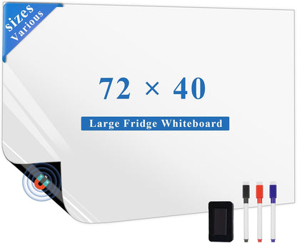 Magnetic Fridge White Board Paper, 72" x 40" Large Dry Erase Board Sheet for Organizer and Planner, Kitchen Refrigerator Whiteboard for Family to-do List, Includes Markers and Eraser