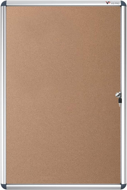 VIZ-PRO Tamperproof Lockable Cork Noticeboard Class 1 Aluminium Framed 36x24 Inches