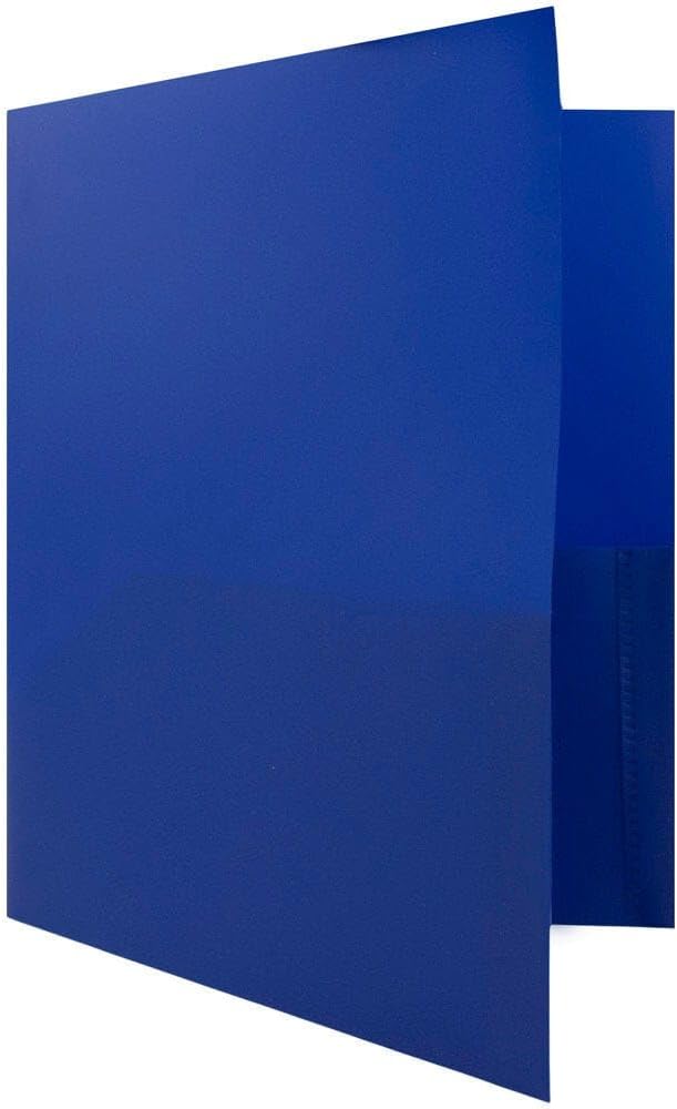 JAM PAPER Plastic 2 Pocket POP Folders - Durable School Folders - Blue - Bulk 48/Pack