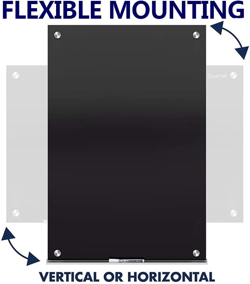 48" x 36" Magnetic Black Glass Board - Frameless Tempered Glass Dry Erase Blackboard with Marker Tray & Eraser, Premium Interactive Whiteboard- Frosted Surface for Office, Classroom, or Home