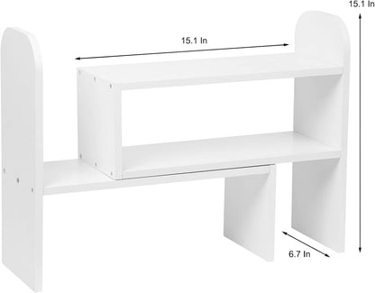 VERGOODR Desktop Adjustable Natural Wood Book Shelf Organizer Office Storage Rack Display Stand Caddy Set Expandable Desk Organizer (White)