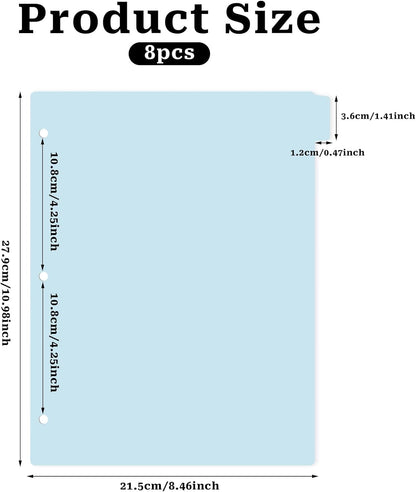 3 Ring Blue Binder Dividers with 8-Tabs, A4 Blue Binder Dividers, Sturdy Plastic Divider, Aesthetic Divider for Binders, Suitable for Notebooks and Binders, 3 Hole Punch