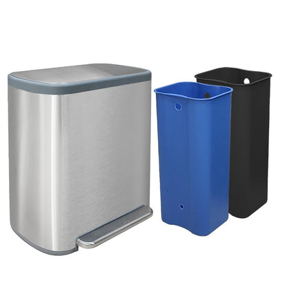 Kitchen Trash Can 16 Gallon, 2 x 30 Liters Trash and Recycle bin Combo, Dual Compartment & Soft Close Lid, Stainless Steel Trash Can, Fingerprint-Proof, 60L Pedal Recycling Bin