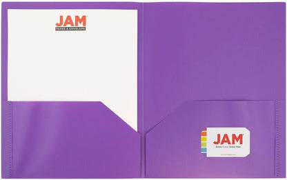 JAM PAPER Plastic 2 Pocket POP Folders - Durable School Folders - Purple - Bulk 48/Pack