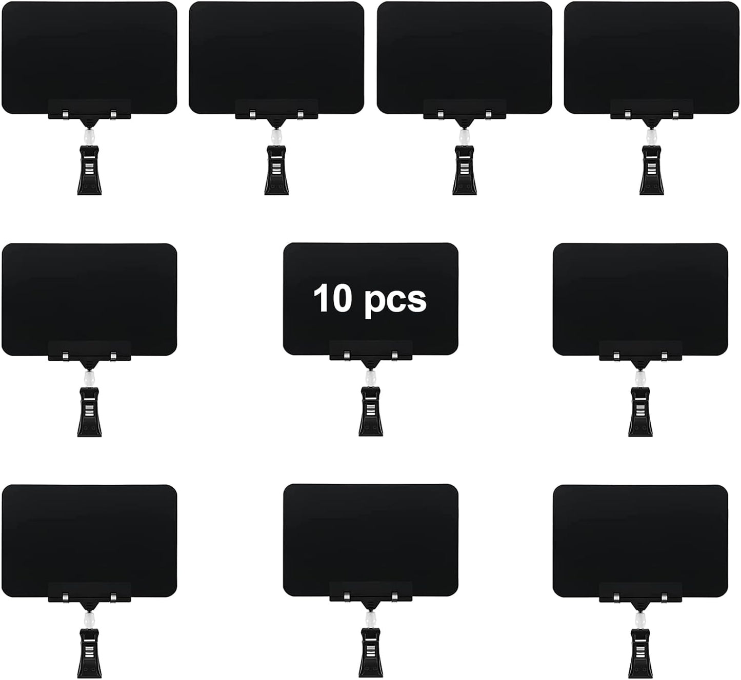 10 Pack Double Head Display Clips Rotating Reuse Sign Price Tag Merchandise Sign Display Clip Holder, Mini Plastic Chalkboard Sign with Clip for Business, Party, Office, Exhibition (Black)