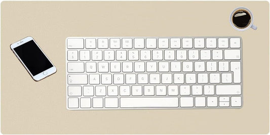 KINGFOM Desk Pad Office Desktop Protecter, PU Leather Desk Mat Blotters Organizer with Comfortable Writing Surface (23.6" x 11.8", Beige)
