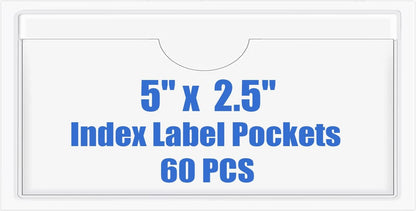 Origin-Joy 60 PCS Self Adhesive Index Card Pockets with Top Open, Clear Plastic Label Holder for Cards of Note, Library and Business, Adhesive Label Pockets & Card Holder (5 x 2.5 inch)