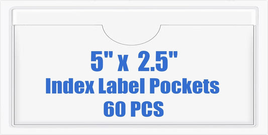 Origin-Joy 60 PCS Self Adhesive Index Card Pockets with Top Open, Clear Plastic Label Holder for Cards of Note, Library and Business, Adhesive Label Pockets & Card Holder (5 x 2.5 inch)