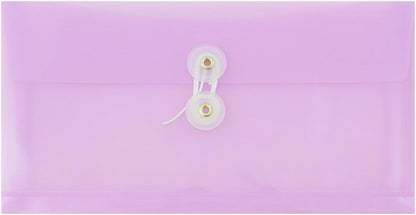 JAM PAPER #10 Plastic Envelopes with Button & String Tie Closure - 4 1/8" x 9 1/2" - Lilac Purple - 12/Pack