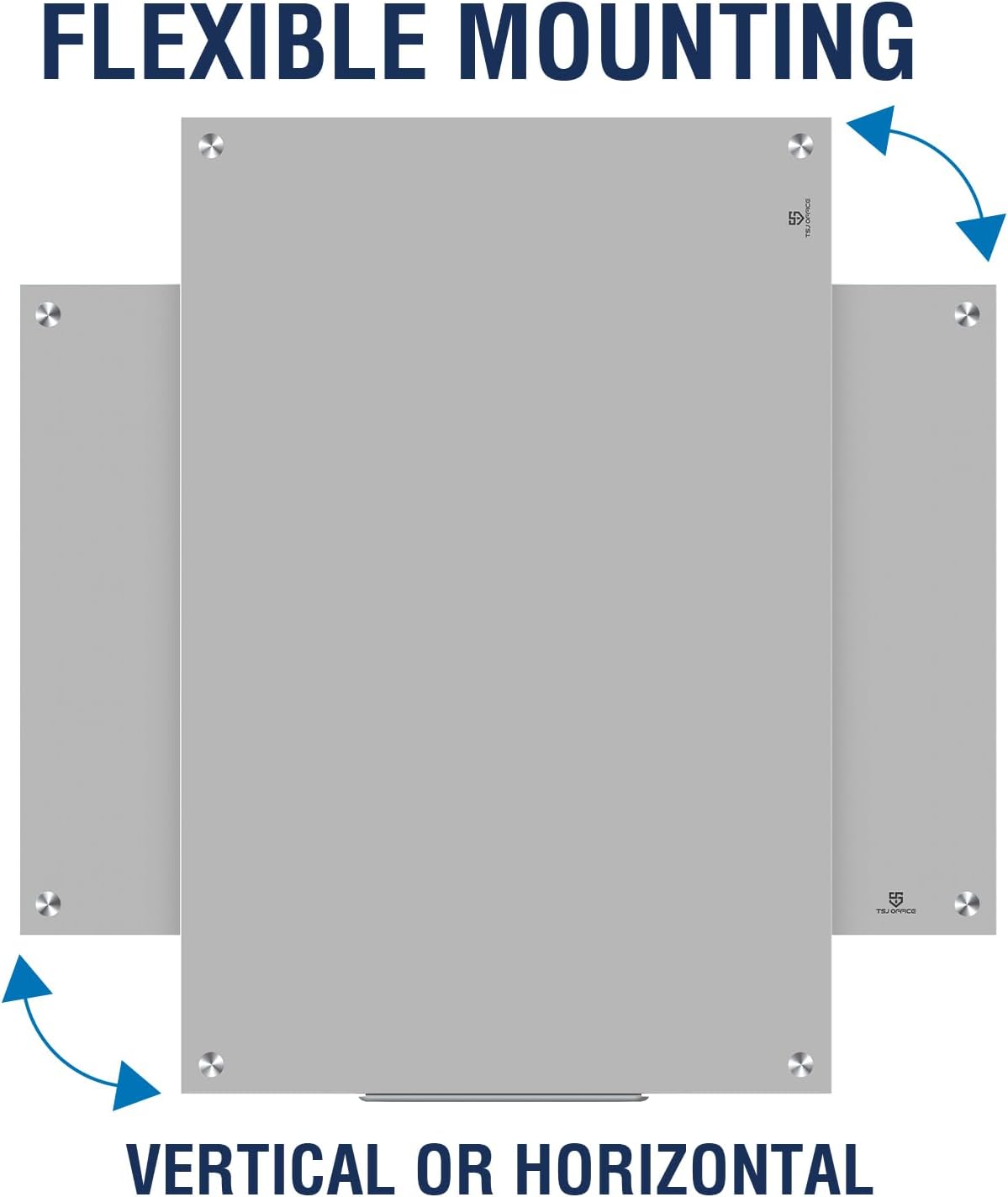 TSJ OFFICE Glass Dry-Erase Board - 36 x 24 Inches Wall Mounted Magnetic Whiteboard, Large Frameless Glass White Board for Office, Home & School, Gray