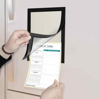 Document Sign Holder Pockets with Magnetic Back, Plastic Poster Picture Notice Display Frame for Fridge/Whiteboard/Chalkboard/Cabinet, 8.5 x 11.6 Inches, Black, 2 Pcs