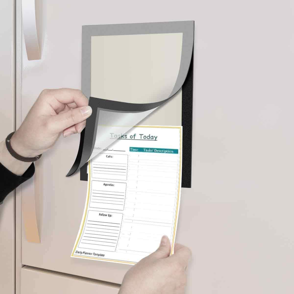 Document Sign Holder Pockets with Magnetic Back, Plastic Poster Picture Notice Display Frame for Fridge/Whiteboard/Chalkboard/Cabinet, 8.5 x 11.6 Inches, Silver, 6 Pcs