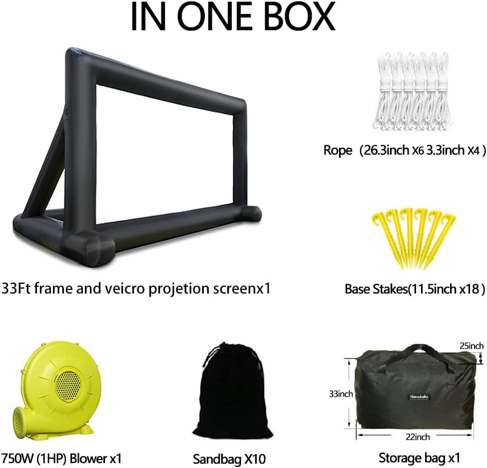 33ft Outdoor Inflatable Movie Screen, No Seam Projector Screen with Air Blower, Support Front & Rear Projection