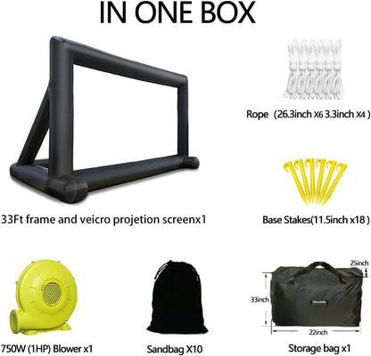 33ft Outdoor Inflatable Movie Screen, No Seam Projector Screen with Air Blower, Support Front & Rear Projection