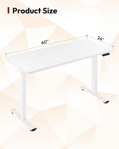 SANODESK Electric Standing Desk 60 x 24 Inches Whole-Piece Desktop Height Adjustable Stand Up Desk w/6-Button Controller Ergonomic Computer Desk for Home Office, White Frame + White Tabletop