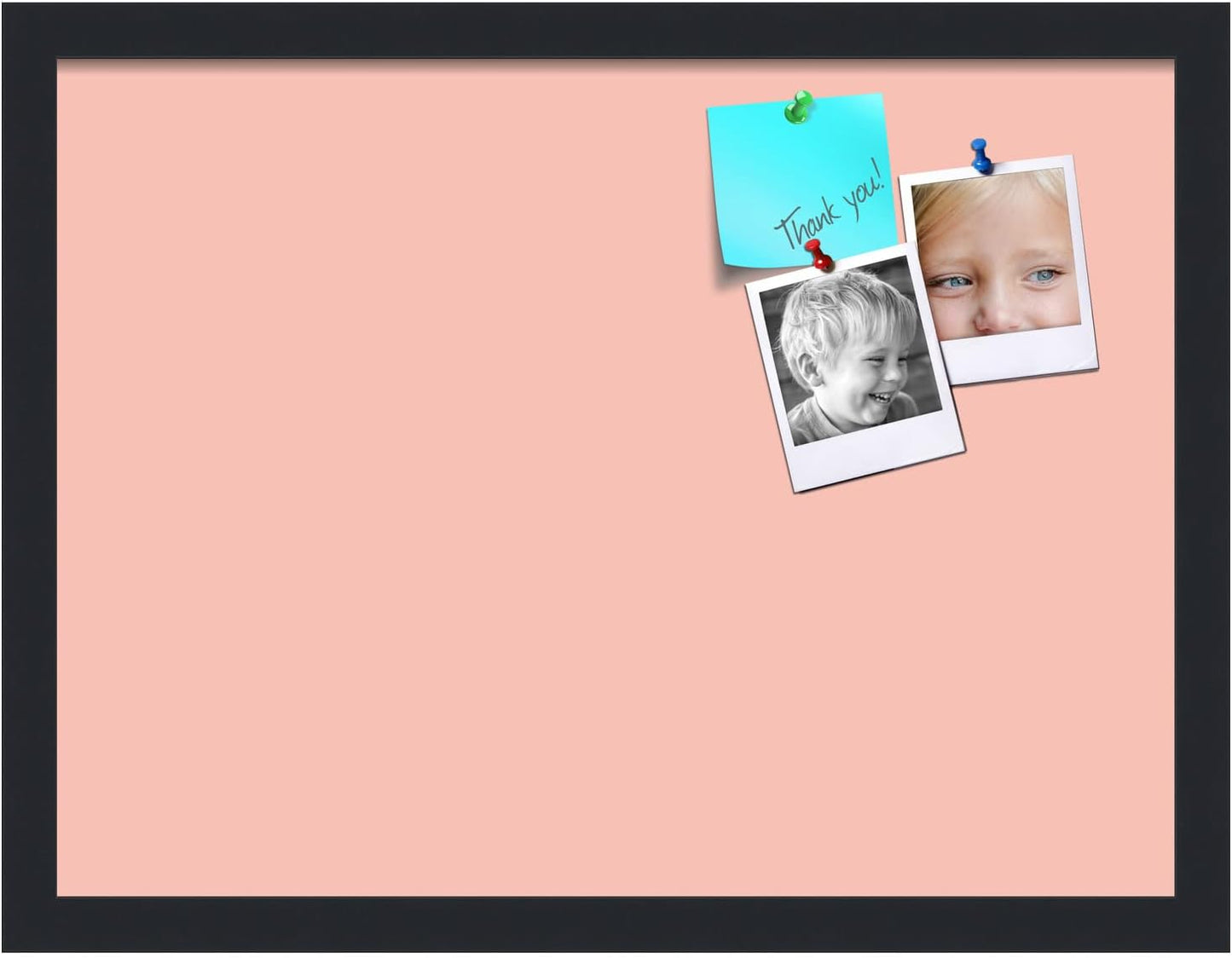 PinPix 20x15 Inch Cork Bulletin Board. This Decorative Framed Pin Board Comes with Pink Pastel Design and a Satin Black Frame. Ideal for Home Office Decor or Message Board (PinPix-1813)