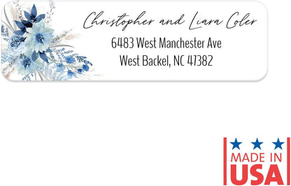 Blue Floral Rolled Address Labels / 500 Personalized Return Address Labels/Designer Address Stickers in Elegant Plastic Dispenser