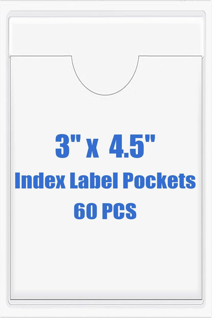 Origin-Joy 60 PCS Self Adhesive Index Card Pockets with Top Open, Clear Plastic Label Holder for Cards of Note, Library and Business, Adhesive Label Pockets & Card Holder (3 x 4.5 inch)