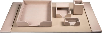 DACASSO Bonded Leather Desk Set - Luxury Leather Desk Pad & Desk Organization Essentials (White Latte, 5 Piece)