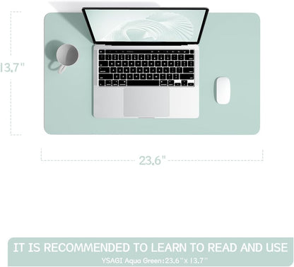 YSAGi Non-Slip Leather Desk Pad, Waterproof Laptop Computer Desk Keyboard Mat, Table Protector Blotter Mat, Large Mouse Pad for Office/Work/Home/Decor(Mint Green, 23.6" x 13.7")