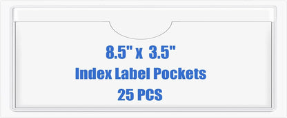 Origin-Joy 25 PCS Self-Adhesive Index Label Pockets, Clear Plastic Peel & Stick Card Holders with Top Open for Loading (8.5 x 3.5 inch)