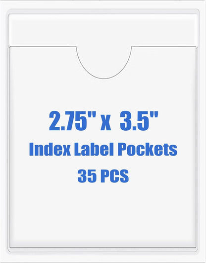 Origin-Joy 35 PCS Self Adhesive Index Card Pockets with Top Open, Clear Plastic Label Holder for Cards of Note, Library and Business, Adhesive Label Pockets & Card Holder (2.75 x 3.5 inch)