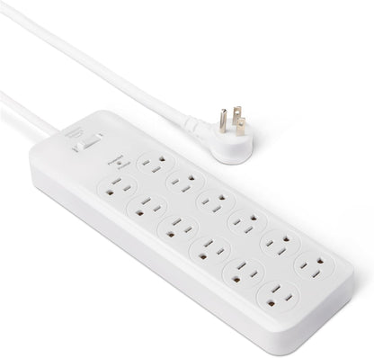 Amazon Basics Surge Protector Power Strip, 12-Outlet, 4000 Joules, 8ft Extension Cord, Rectangle, for Home, Office, Gaming Room, White
