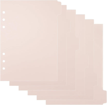 A5 Plastic Binder Dividers 6 Holes Durable Plastic 6 Tab Dividers for 6-Ring Binders, Notebooks, Planners, 5.7x8.3 inch (Pink)