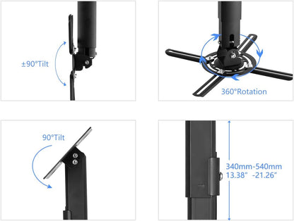 suptek Black Projector Ceiling Mount Bracket Fits Flat or Sloped Ceiling Height Adjustable with Extendable Length for LCD/DLP Projector Mount (PR05B)