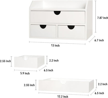 ZGZD Elegant Wooden Desk Organizer with 3 Drawers – Premium Tabletop Office Supplies Storage for Home & Office – Stylish, Space-Saving, Multi-Functional Desk Accessories