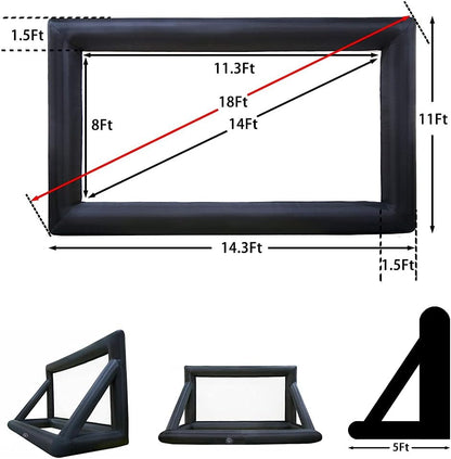 18ft Outdoor Movie Screen Inflatable, Front and Rear Projection Screen with Built-in Blower, Backyard Movie Party Pool Lawn Event, Ground pegs, Rope, Tote Bag