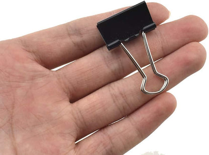 HAHIYO Binder Clips Paper Clamps Spring Steel Sturdy Small 0.98 inches Width 0.37 Inch Capacity No Sharp Edges Heavy Duty Tight Grip Reusable Black Metal Bright Finish for Home Office School 28 Pack